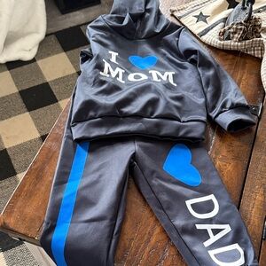 Black and Blue 'I Love Mom' Hoodie and Pants Set
